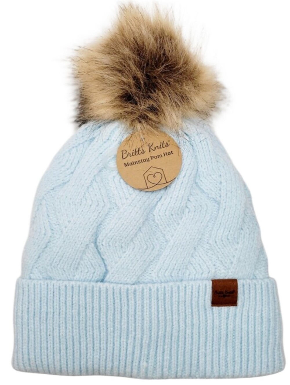 Britt’s Knits Warm Knitted Plush Lined Pom Hat - Sky Blue